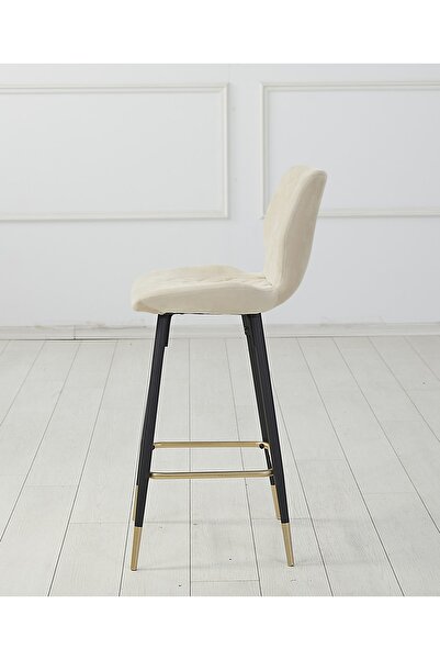 Pİ MOBİLYA 3 Adet Maya Ada Mutfak Ve Bar Sandalyesi - Silinebilir Babyface Kumaş - Metal Siyah Gold Ayak