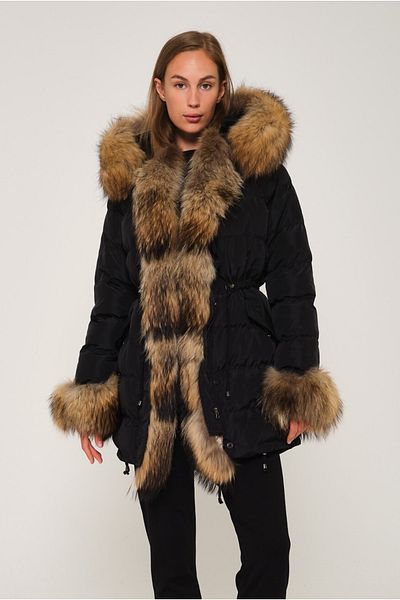 Milano Calvino Women's Furry Black Inflatable Parka (raccoon)