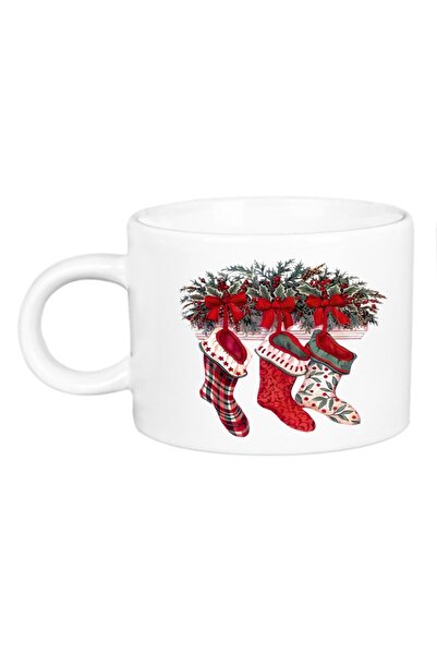 Öz Kupa Yeni Yıl Konseptli Noel Çorapları Baskılı Porselen Motto Fincan