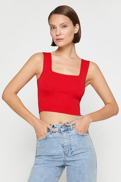 Koton Women's Thick Strap Square Collar Crop Undershirt 3wak30017ht