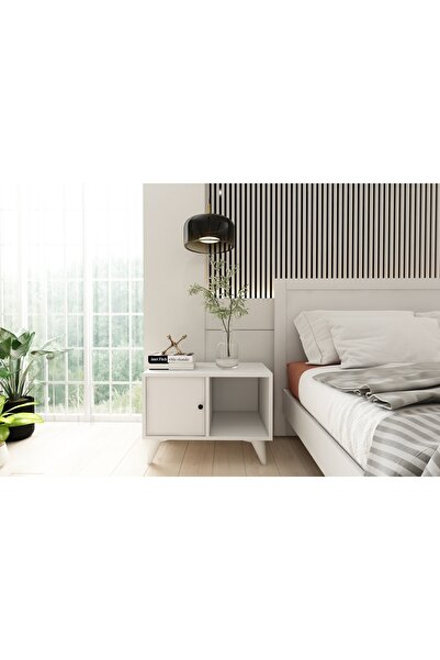 Nettrends Raflı Kapaklı Ayaklı Beyaz Komodin Çıtasız Kmd-1069-ç