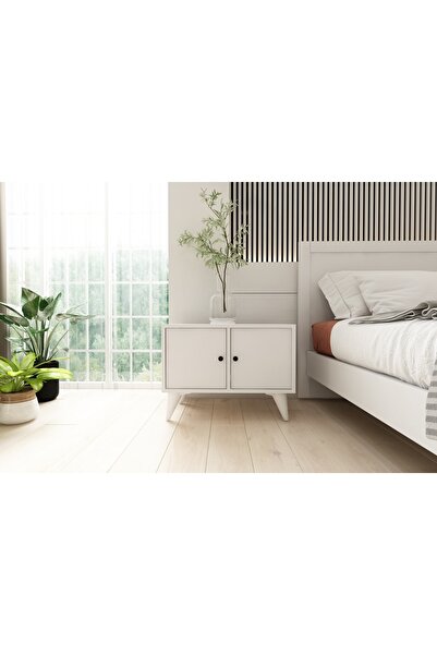 Nettrends 2 Kapaklı Ayaklı Beyaz Komodin Çıtasız Kmd-1070-ç