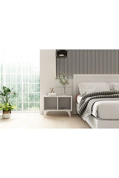 Nettrends Raflı Ayaklı Beyaz Komodin Kmd-1065