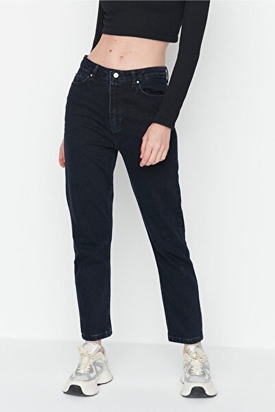 Livik Ženske crne mom farmerke od likre sa visokim strukom