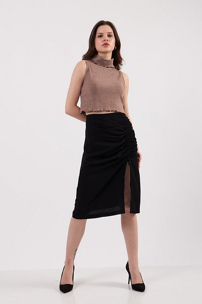orcey Women's Baby Overlock Detailed Turtleneck Sleeveless Sweater