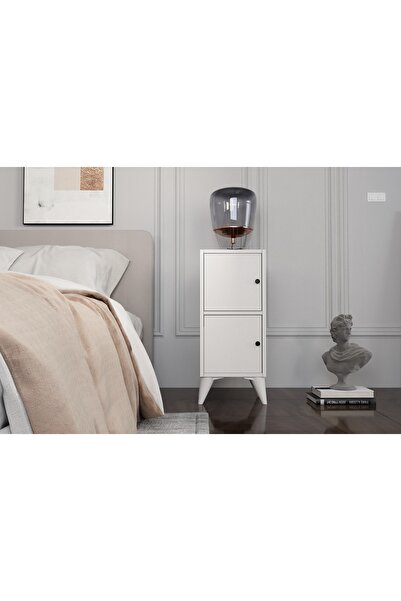 Nettrends 2 Kapaklı Ayaklı Beyaz Komodin Çıtasız Kmd-1064-ç