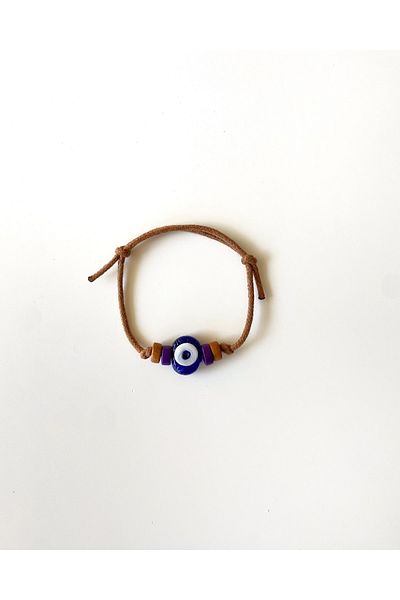 TAKI BY EKİN Dark Blue Glass Evil Eye Beaded, Wooden Beaded Baby/Child/Adult Bracelet