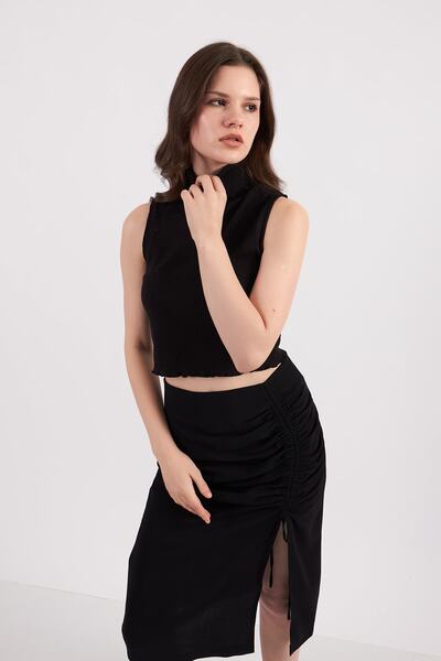 orcey Women's Baby Overlock Detailed Turtleneck Sleeveless Sweater