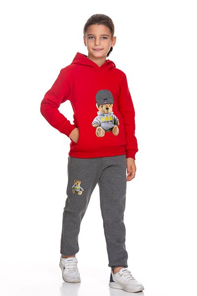 Toçka Boy's Hooded Suit Winter Thick Inside Fleece Soft 3 Thread Transfer Printed Applique Hat