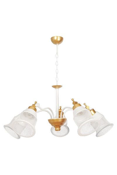 VENON Lighting Alvin 5-Piece Screen Arm Glass White Gold Chandelier