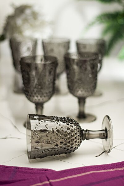 Depa Akrilik Füme 6'lı Kadeh & Su Meşrubat Kahve Yanı Bardağı 450 Ml ( Cam De...