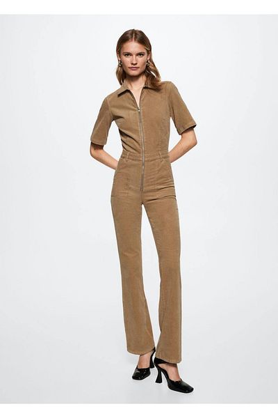 MANGO Woman Corduroy Flare Leg Jumpsuit