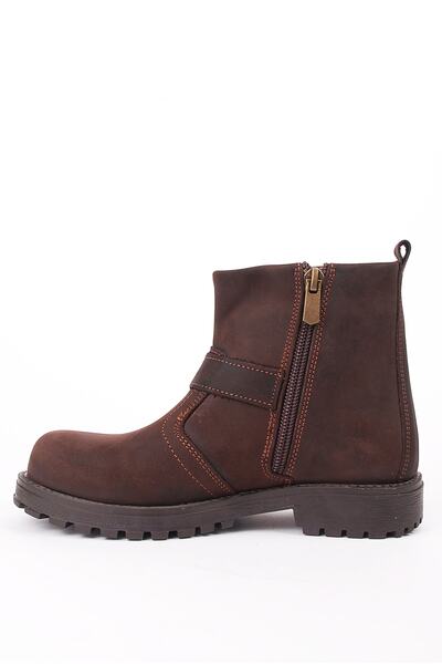 Rıdvan Çelik Καφέ Γνήσιες Δερμάτινες Γούνινες Μπότες με φερμουάρ