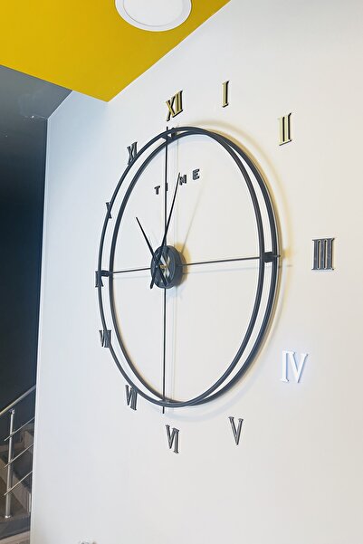 AGA KONSEPT Roma Rakamlı Iskandinav 100 Cm Siyah, Özel Tasarım Dekoratif Metal Duvar Saati