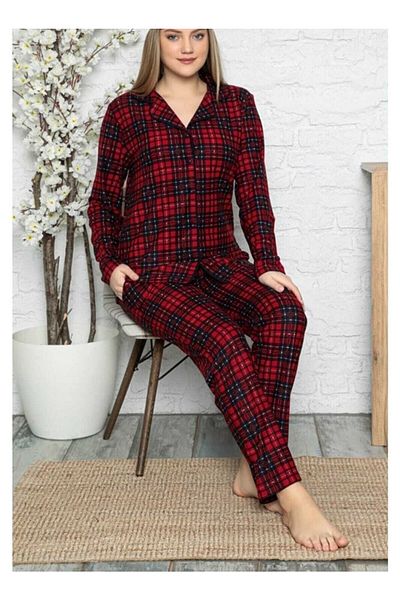 Pijamoni Σετ πιτζάμες καρό με κουμπιά μπροστά