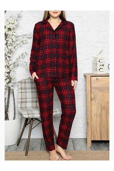 Pijamoni Σετ πιτζάμες καρό με κουμπιά μπροστά