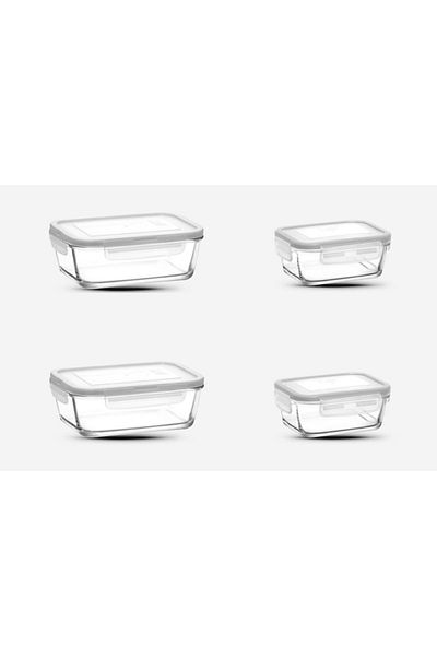 LAV New Series Glass Storage Set of 4 - Rectangular White, 800cc+400cc