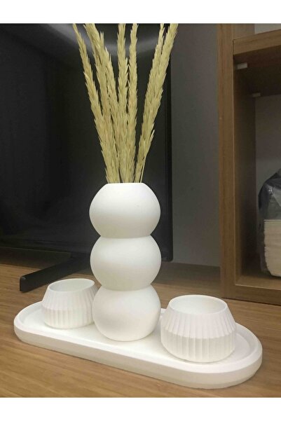 Havalı Tasarım Bubble Vazo , Sunumluk Tabak Ve 2 Adet Mumluk