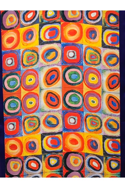 Nomads Felt 100% Silk Scarf |   Kandinsky Squares with Circles |   55X180Cm