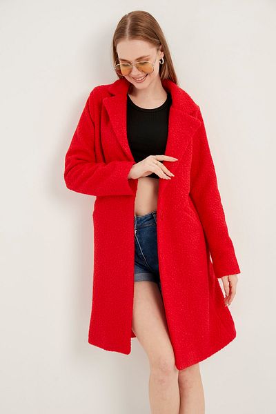 MEECY Roter Bouclé-Mantel für Damen