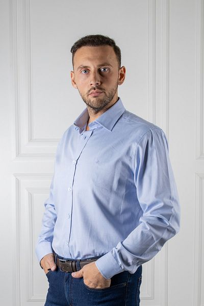 Sarar Cămașă albastră texturată Lapel Slim Fit