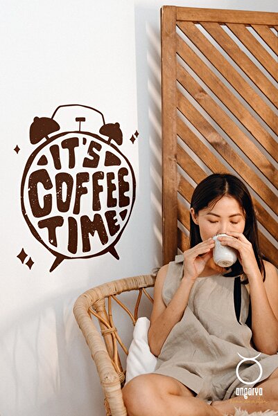ANGARYA Modern Stil, Kahve Zamanı, It's Coffee Time Dekoratif Şeffaf Duvar St...