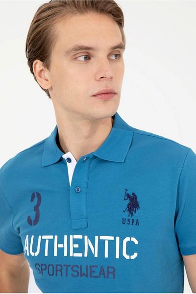 U.S. Polo Assn. Ανδρικό μπλουζάκι με λαιμόκοψη βενζίνης Polo