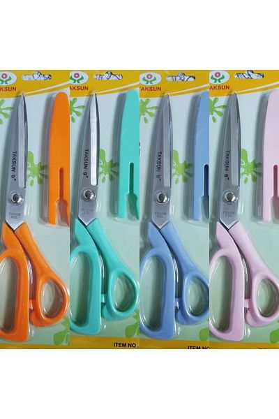 Taksun Professional Tailor Scissors 23cm Assorted Pastel Colors with Protection Case