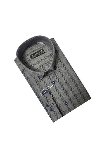 TWO HANDS Чоловіча класична зимова вовняна картата сорочка сірого кольору 3172