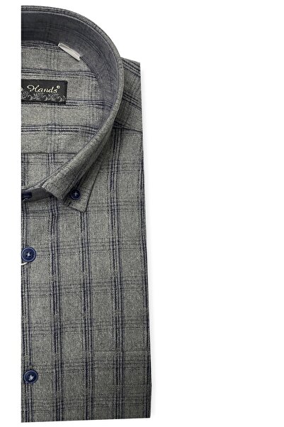 TWO HANDS Чоловіча класична зимова вовняна картата сорочка сірого кольору 3172