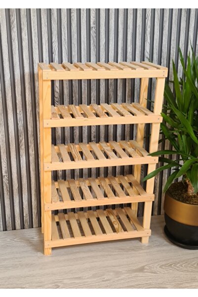 EGN Ahşap Dekoratif Doğal 5'li Ayakkabılık, Antre Düzenleyici Raf