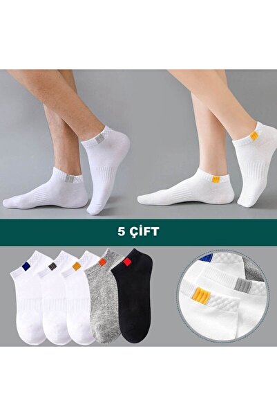 çorapmanya 5 Çift Çok Renkli Kareli Erkek Çizgili Desenli Patik Çorap