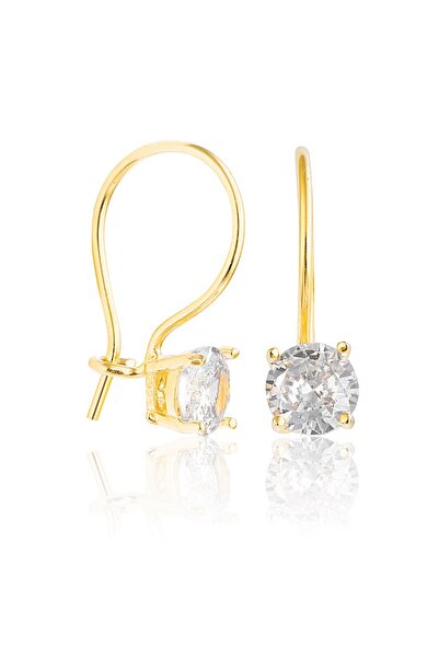 Zanaatsilver 925 Ayar Gümüş Altın Kaplama 7 Mm Tektaş Mengeç Küpe