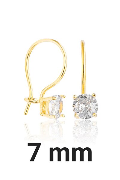 Zanaatsilver 925 Ayar Gümüş Altın Kaplama 7 Mm Tektaş Mengeç Küpe