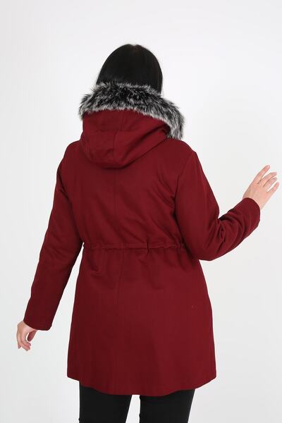 By Alba Collection Women's Short Gabardine Curly Inside Plus Size Coat Claret Red