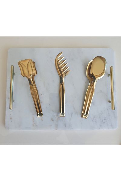 LOVYCO Gold Service Presentation Pasta Pastry Salad Cake Tongs Set Set of 3 Gold Tongs Set