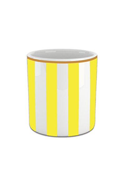 Vivas Double Cup with Vertical Yellow Line, Turkish Coffee Cup with Double, Espresso Cup Coffee Cup
