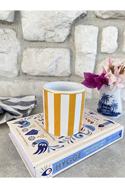 Vivas Double Cup with Vertical Yellow Line, Turkish Coffee Cup with Double, Espresso Cup Coffee Cup