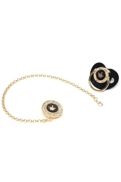 Sahi Aksesuar Plated Zircon Stone Crown Model Silicone Pacifier Chain Set