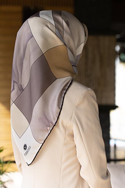 Vissona Γυναικείο Twill Silk Φουλάρι Μπεζ - Γκρι