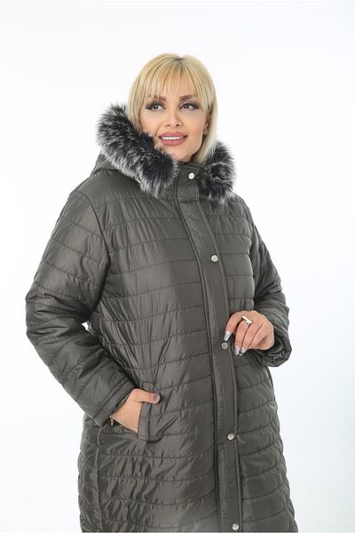 By Alba Collection Γυναικείο Χακί Πουφερ Καπιτονέ Παλτό Plus Size