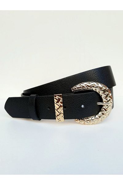 Kemerix Women's Black Belt with Gold Buckle