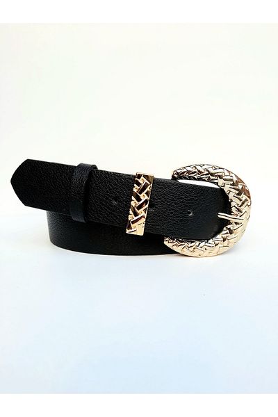 Kemerix Women's Black Belt with Gold Buckle