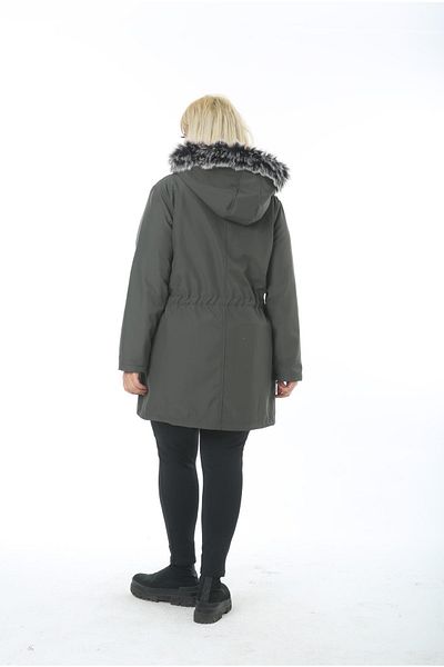 By Alba Collection Γυναικείο Χακί Υδατοαπωθητικό Bondit Υφασμάτινο Γούνινο Παλτό με κουκούλα Plus Size