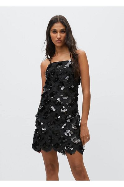 MANGO Woman Sukienka z cekinami i dekoltem typu halter