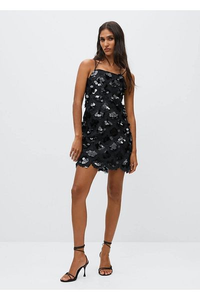 MANGO Woman Sukienka z cekinami i dekoltem typu halter