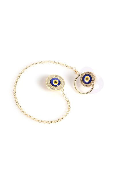 Sahi Aksesuar Silicone Pacifier Chain Set with Plated Crystal Stone Charm Figure