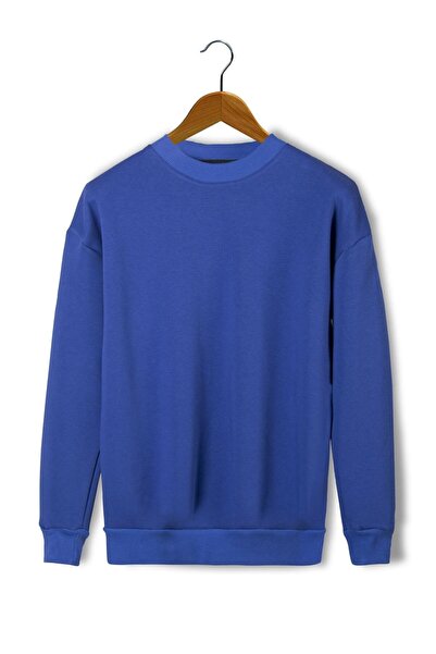 VEAVEN Unisex Mavi Oversize Kalın Üç Iplik Şardonlu Bisiklet Yaka Basic Sweat...