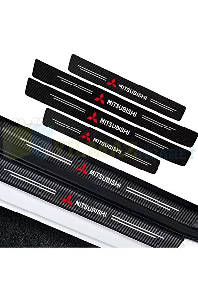 yılmazetic Mitsubishi Logo Karbon Kapı Eşiği Oto Sticker Etiket Yapıştırma Çıkartma 4 Parça