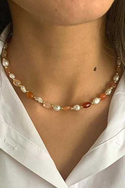 Suerte Accessories Tımbıl Akik Doğal Taşlı Mayorca Inc Gold Aksesuarlı El Yap...